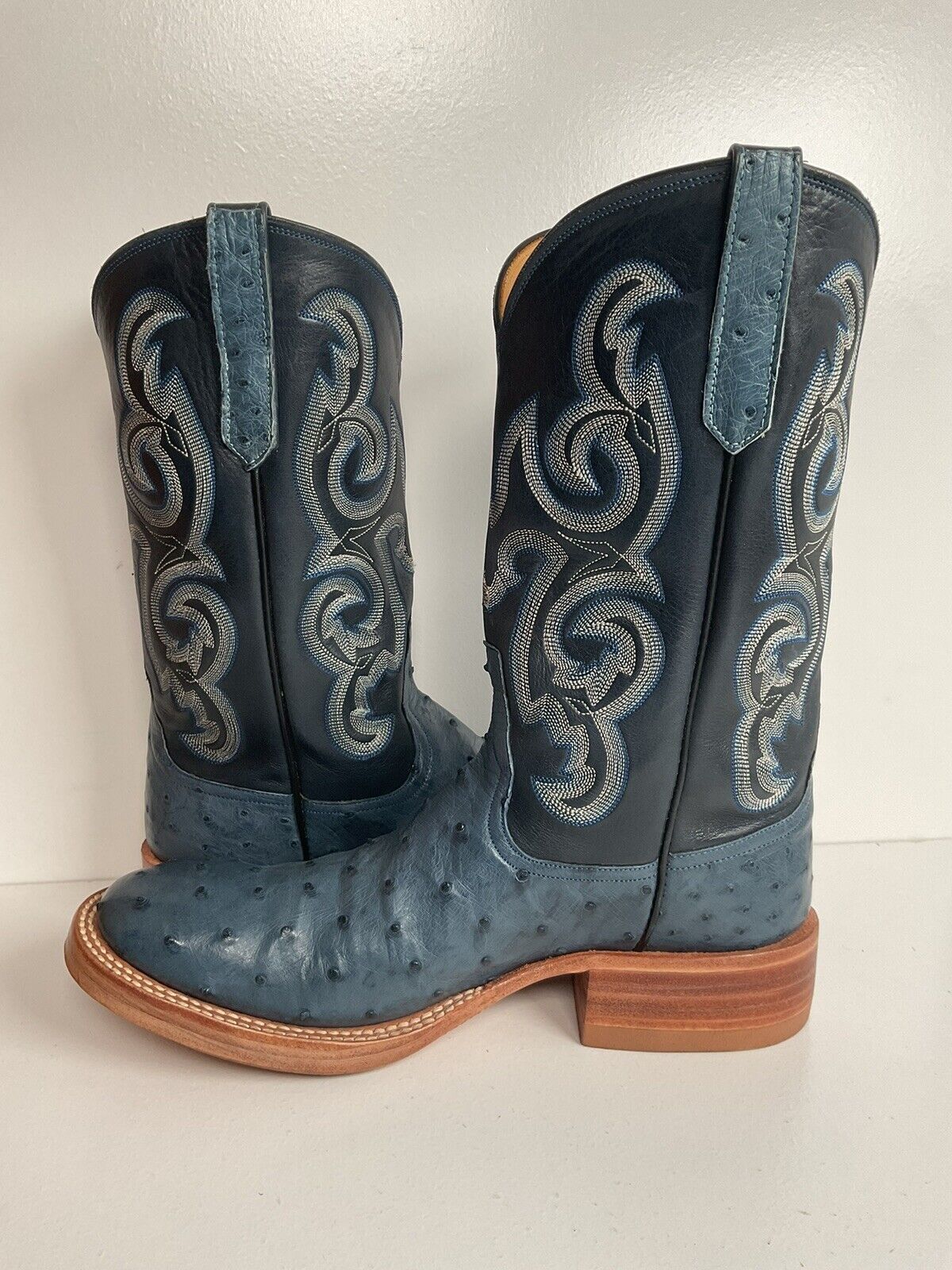 Rios of Mercedes Denim Blue Ostrich Quill Cowgirl Boots 7 C Roper Exotic