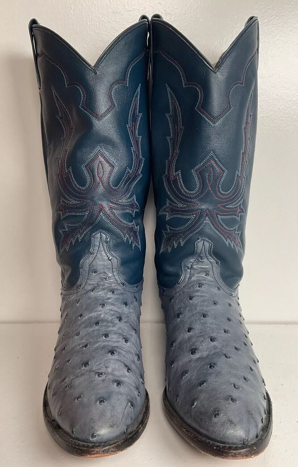 Dan Post Denim Blue Ostrich Quill Cowgirl Boots 10 M Exotic