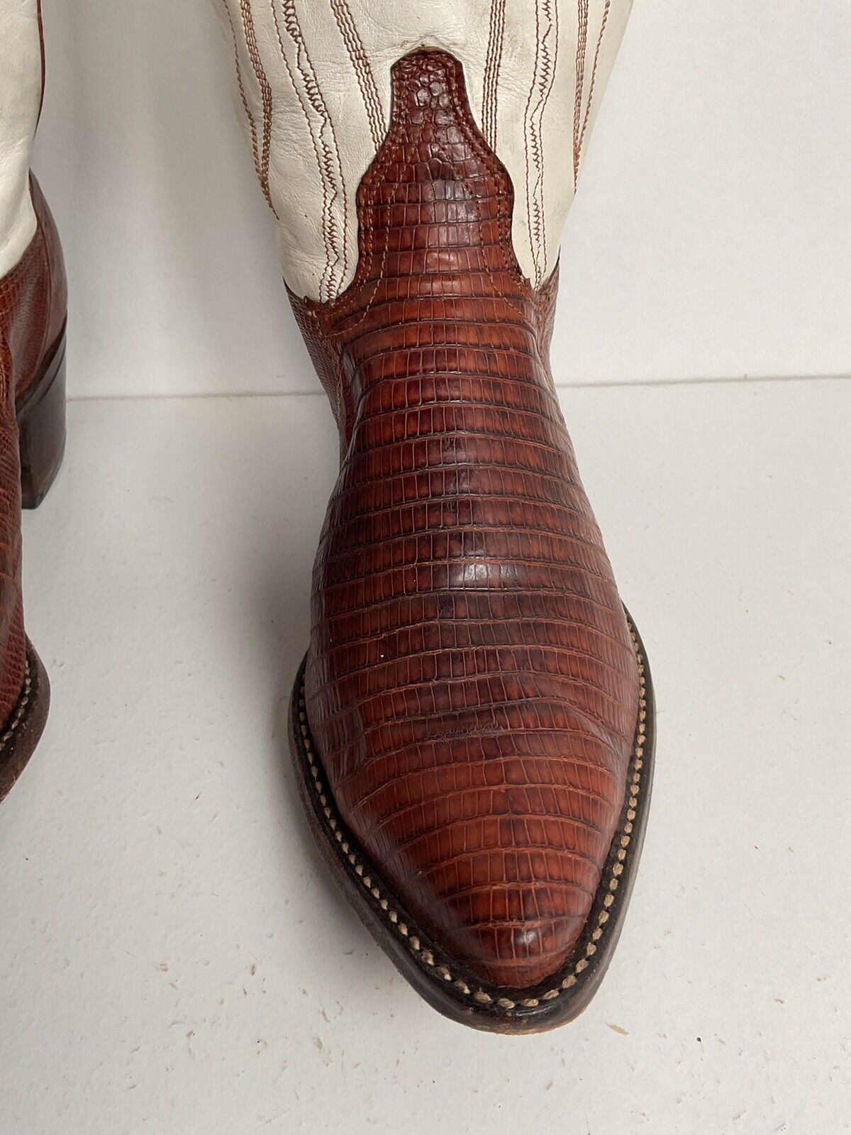 Vintage J Chisholm White Cowgirl Boots 7.5 M Teju Lizard