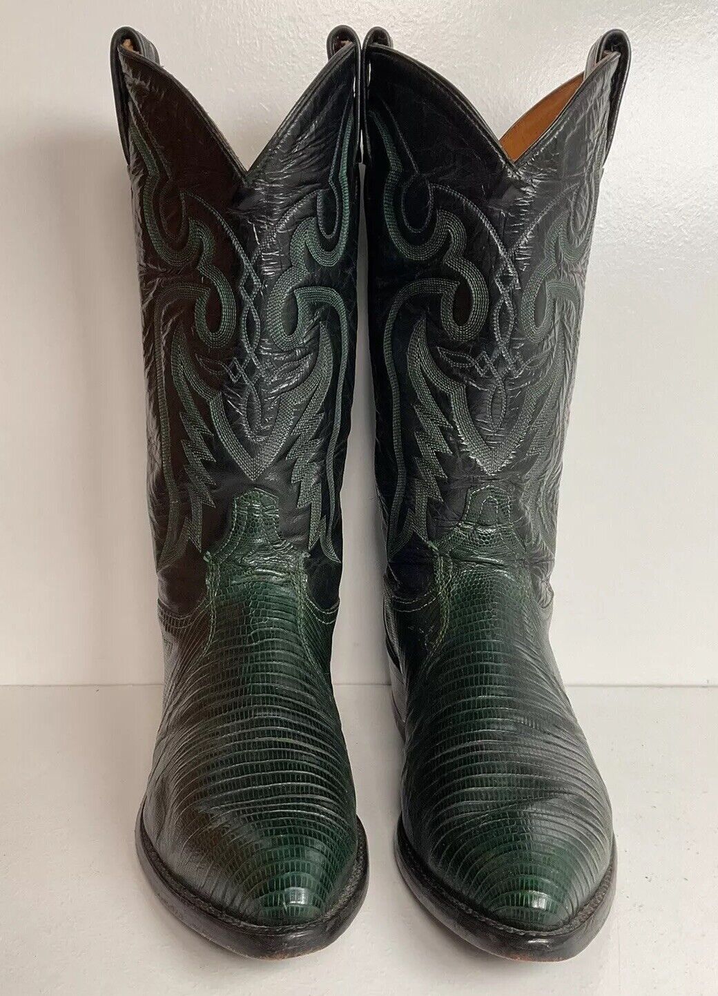 Tony Lama Emerald Green Teju Lizard Cowboy Boots 8 EE USA Made