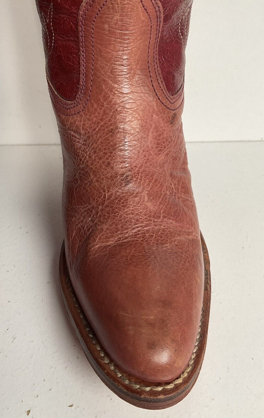 Vintage Frye Dusty Pink Western Boots 6 M Stacked Heel Goodyear Welt Spain