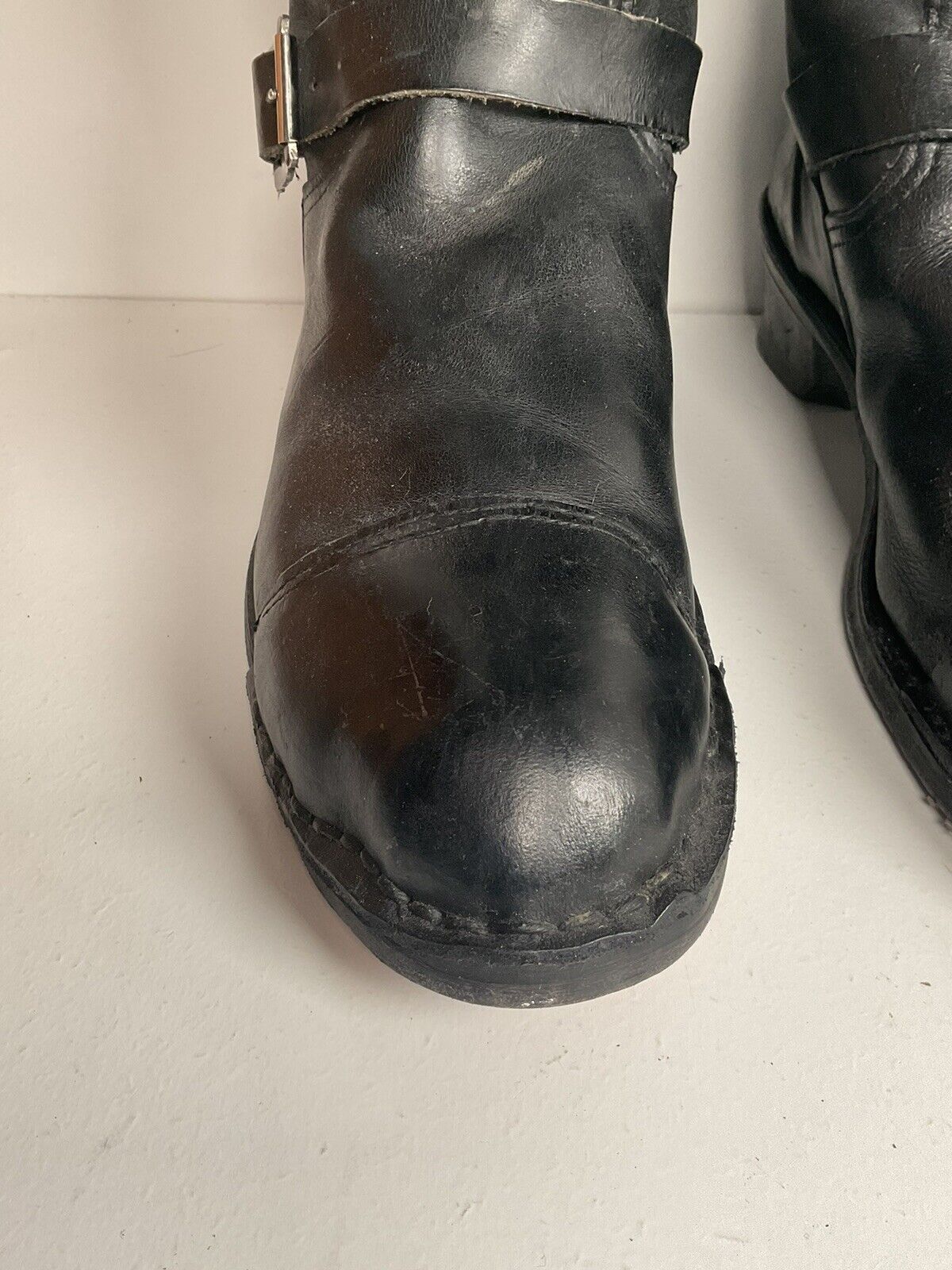 Vintage Sears 18” Tall Harness Engineer Boots 12 Black Leather Old Label 40s 50s