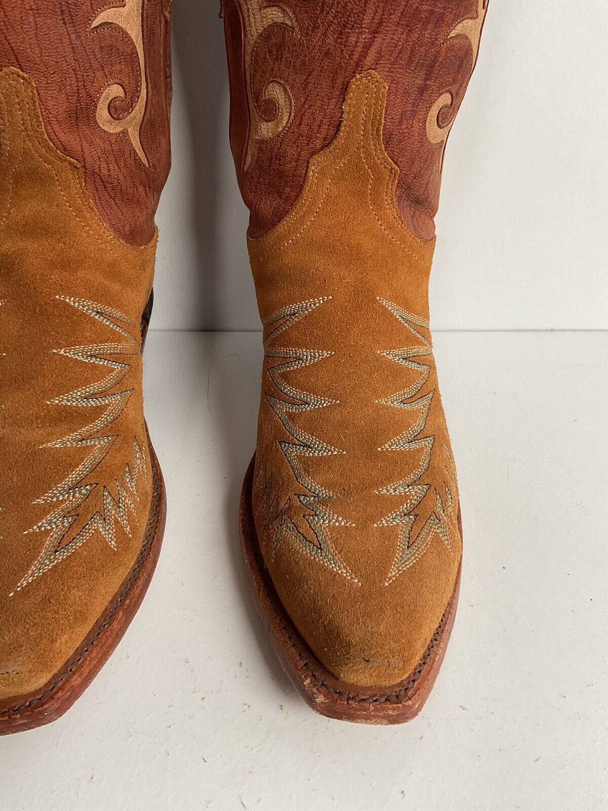 Lucchese 1883 Rough Out Suede Cowgirl Boots 6.5 B USA Tooled Inlay, Overlay