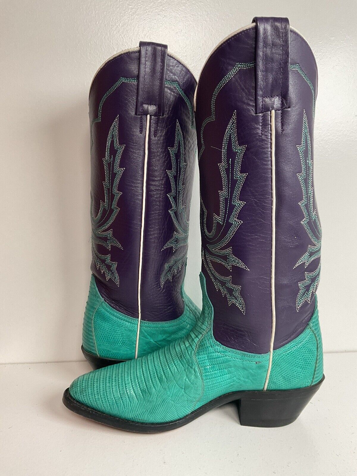 Dan Post Turquoise Cowgirl Boots 6 M Teju Lizard Vamp