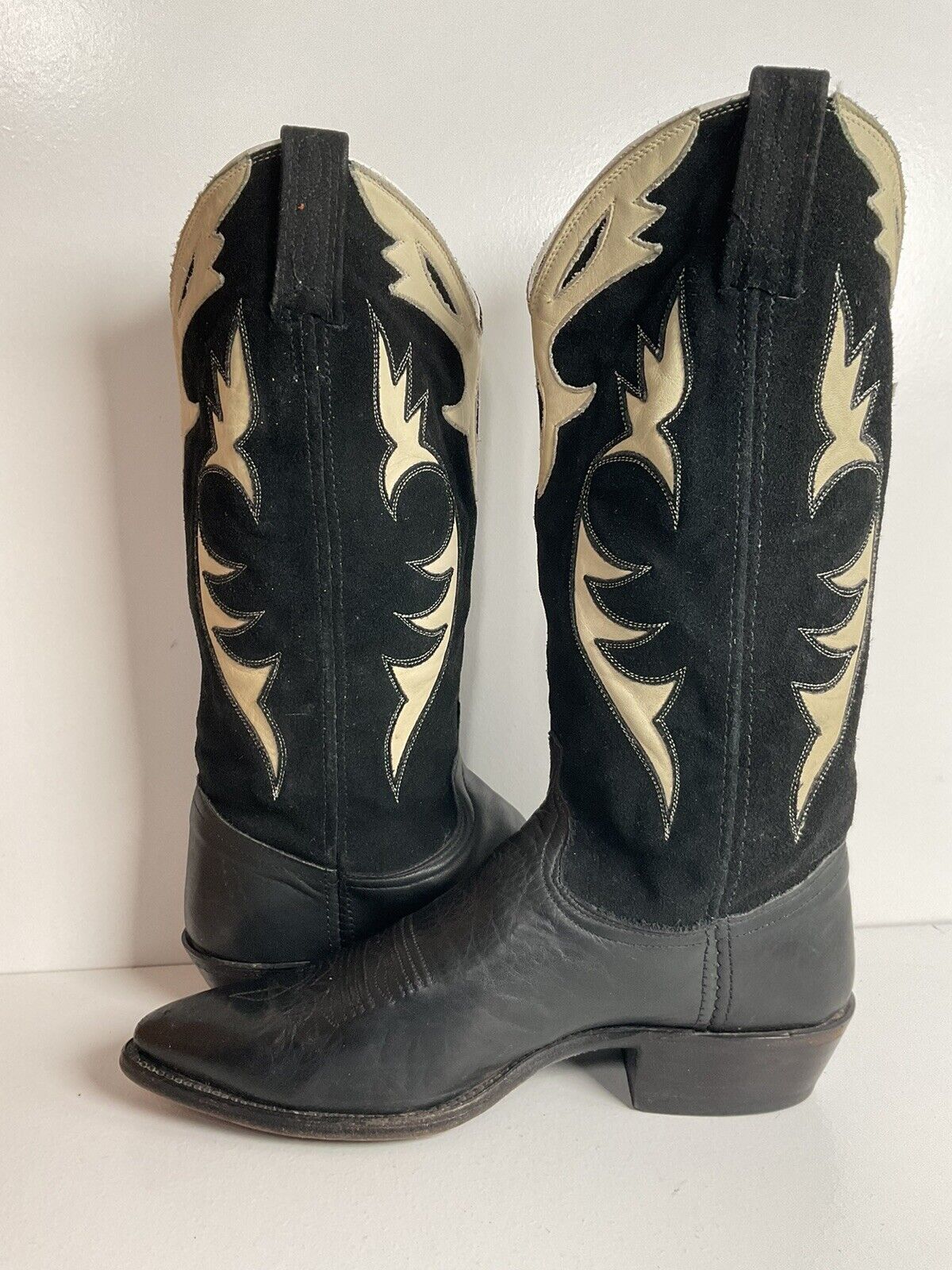 Vintage Dan Post Tooled Suede Leather Cowgirl Boots 7.5 M USA Made