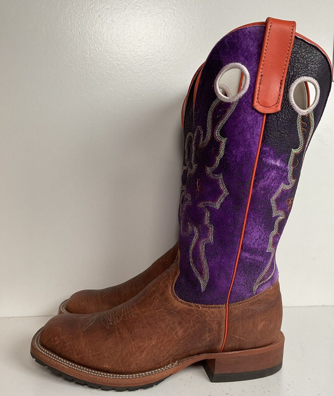 Olathe Custom Purple Buckaroo Cowboy Boots 8 D Punchy Distressed Crystal Suede