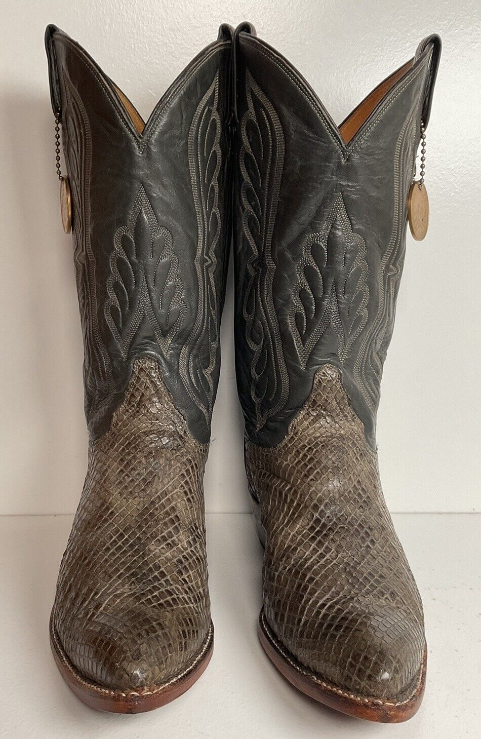 Tony Lama Exotic Anaconda Snakeskin Cowboy Boots 9 D Gold Label Recraft