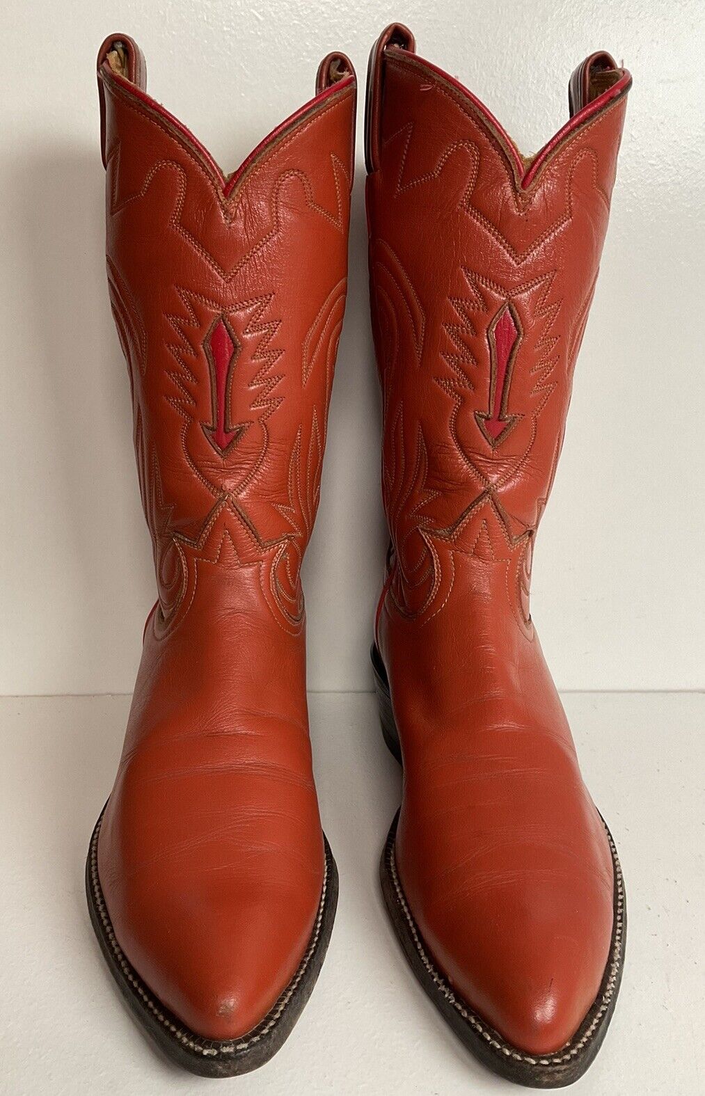 Vintage Tony Lama Burnt Orange Cowgirl Boots 6.5 C Tooled Inlay