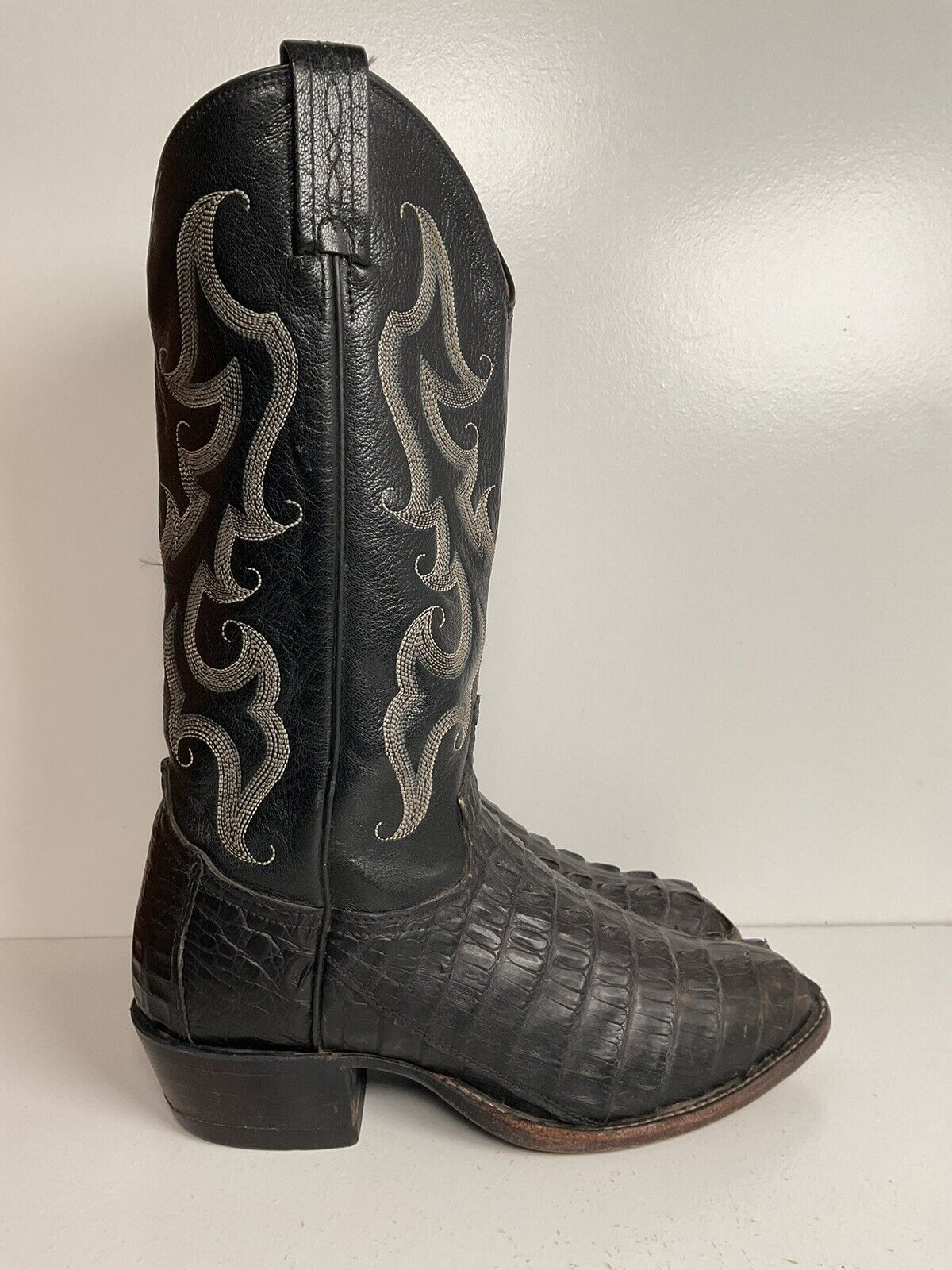 Tony Lama Exotic Caiman Crocodile Belly Cowboy Boots 7D White Label