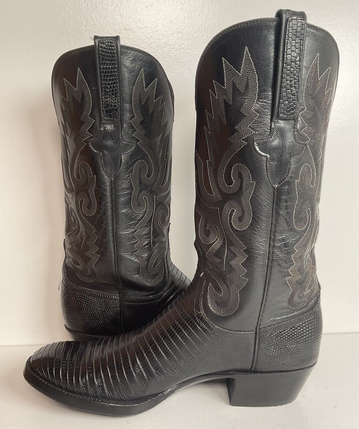 Lucchese Classic Black Teju Lizard Cowboy Boots 8.5 D Old Label New Sole Savers