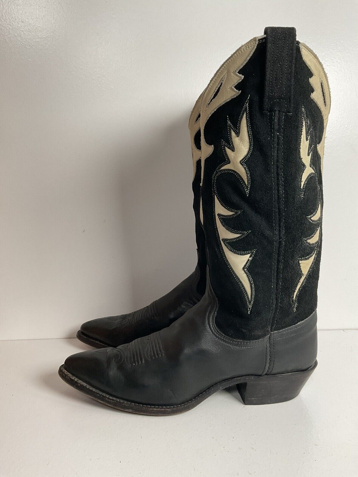 Vintage Dan Post Tooled Suede Leather Cowgirl Boots 7.5 M USA Made