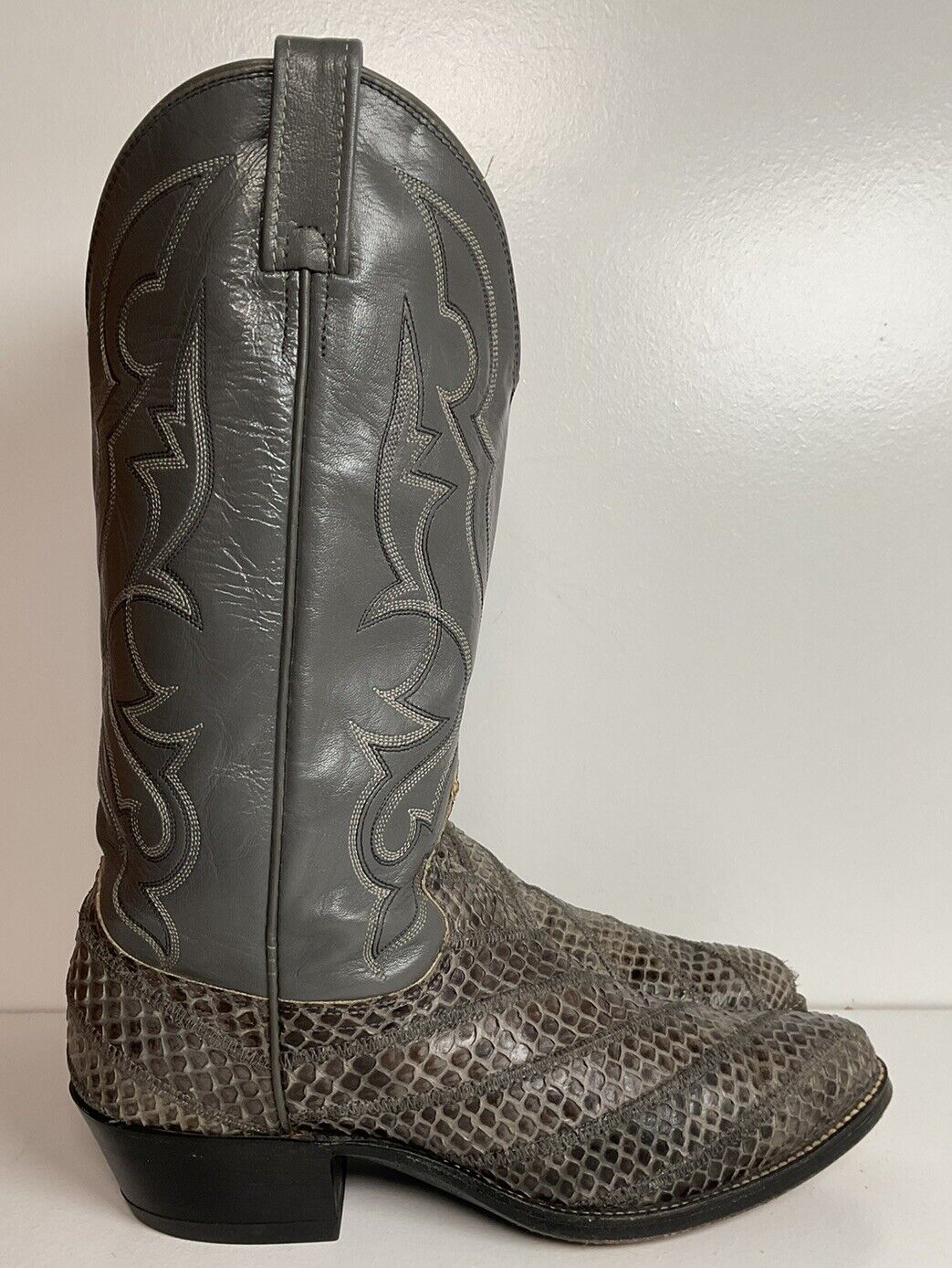 Vintage Dan Post Grey Anaconda Snakeskin Cowboy Boots 9.5 D Exotic Custom