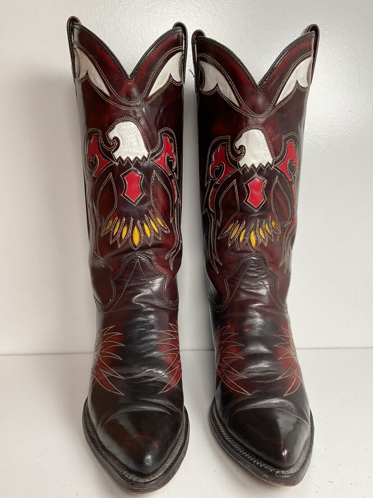 Texas Eagle Thunderbird Patent Leather Cowboy Boots 8 D Inlay Bicentennial