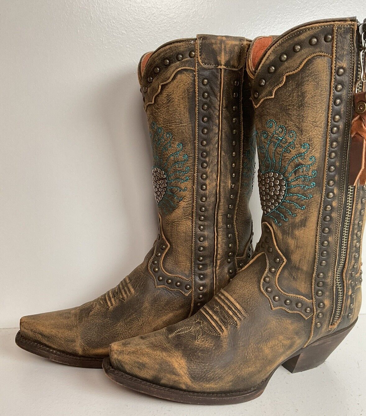 Dan Post Blue Bird Heart Breaker Cowgirl Boots 7 M Side Zipper Bedazzled