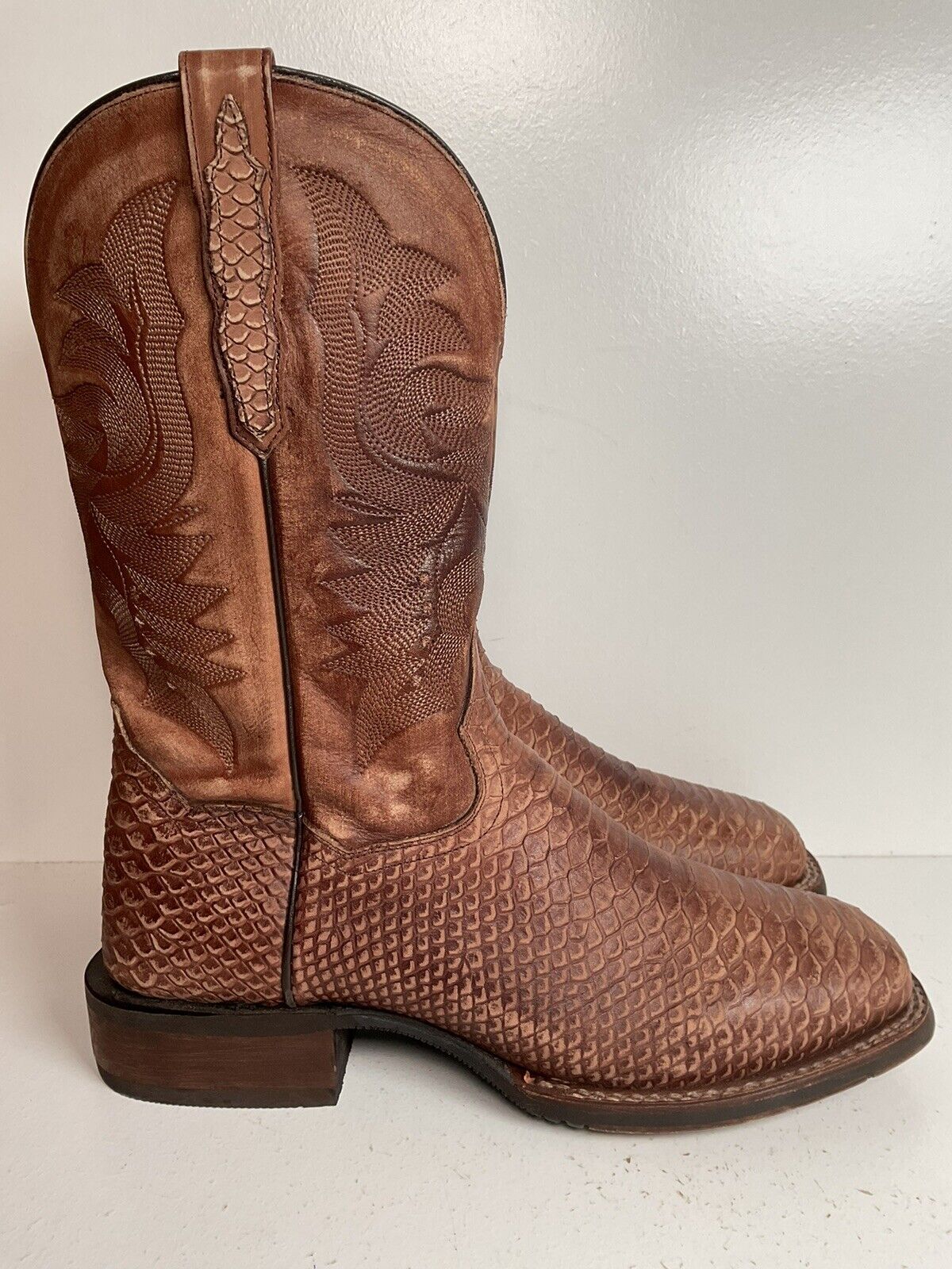 Dan Post Square Toe Python Snake Print Cowboy Boots 9.5 D DP4526