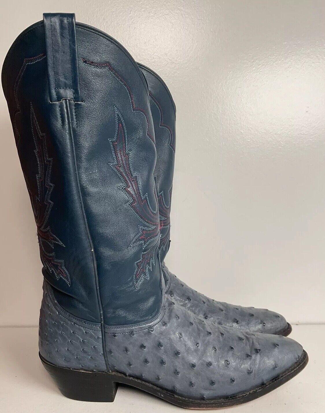 Dan Post Denim Blue Ostrich Quill Cowgirl Boots 10 M Exotic