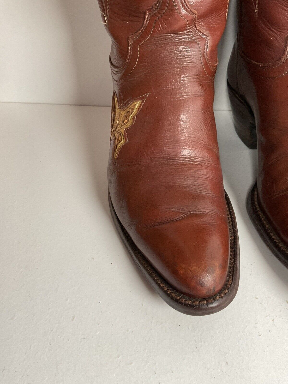 Vintage Justin Butterfly Snakeskin Inlay Cowgirl Boots 6 C Tall USA