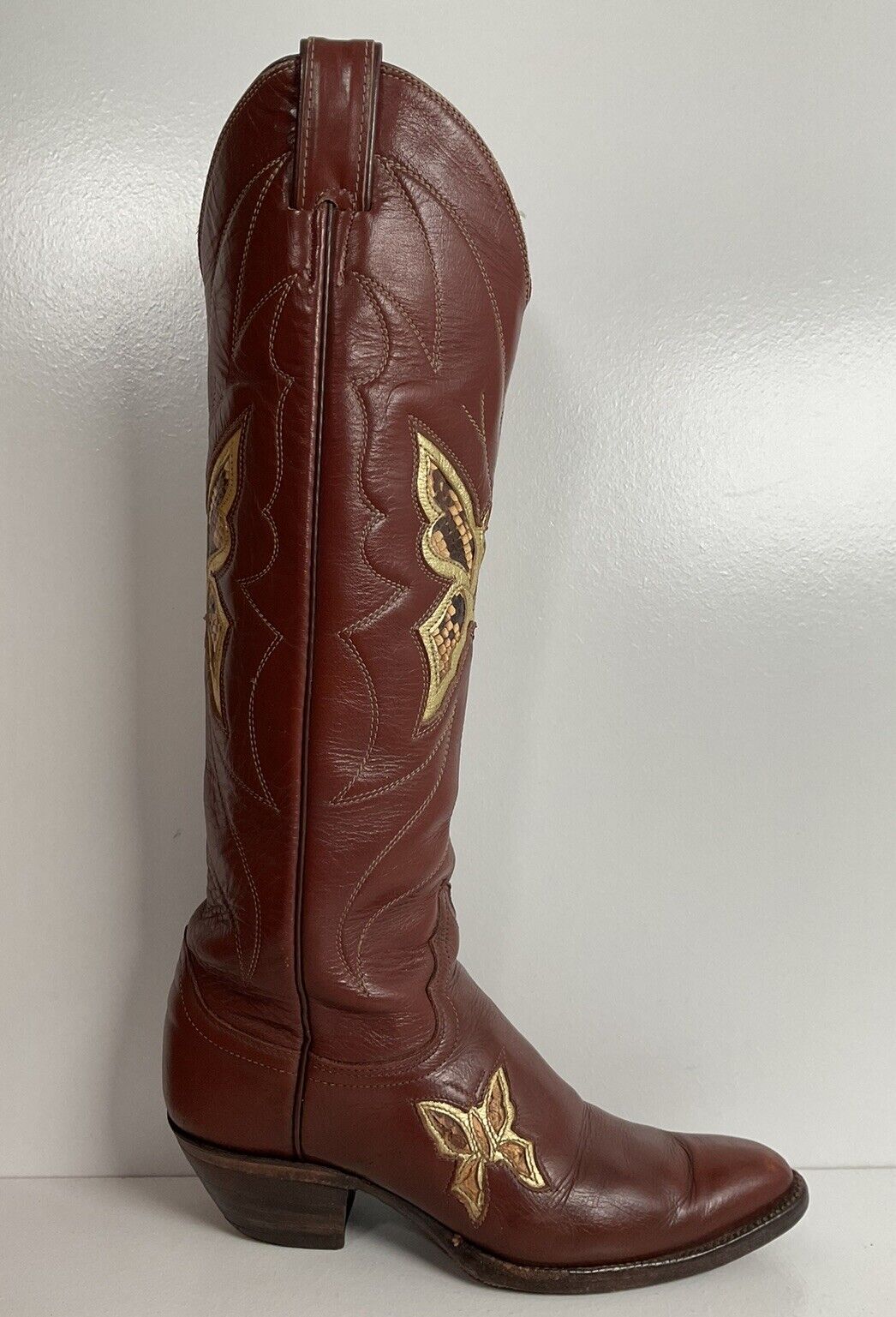 Vintage Justin Butterfly Snakeskin Inlay Cowgirl Boots 6 C Tall USA