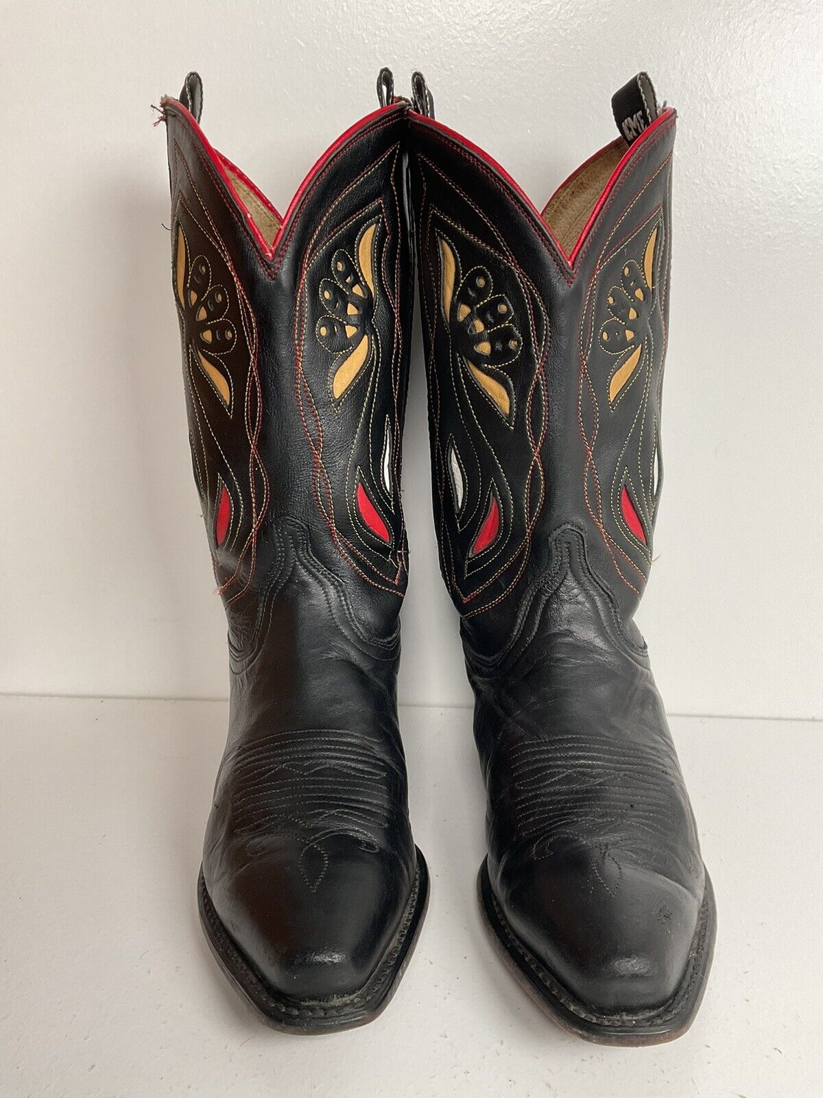 Vintage Acme Shorty Cowgirl Boots 7 M Tooled Flower Inlay