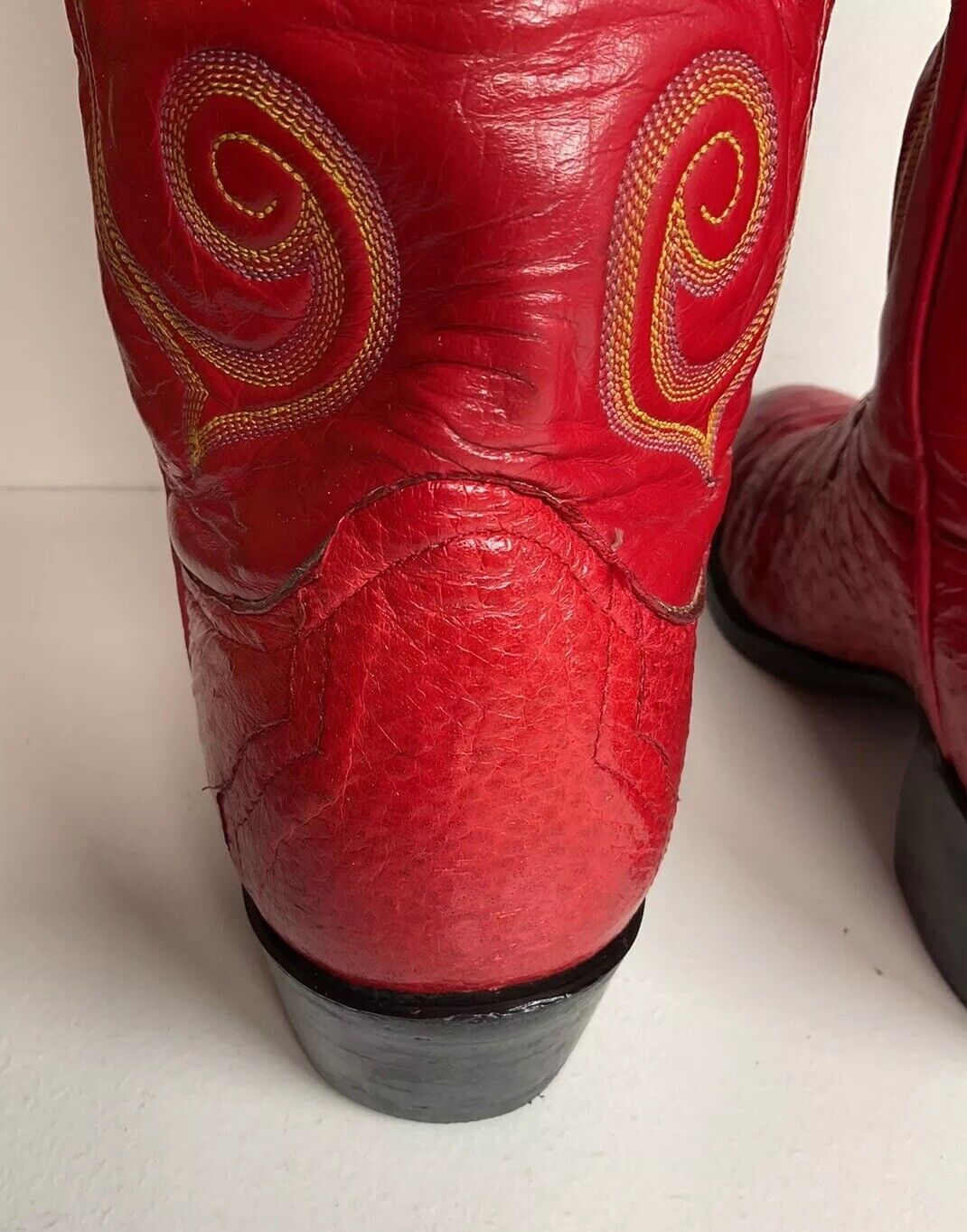 Vintage Larry Mahan Cherry Red Pin Quill Ostrich Cowboy Boots 10.5 D New Half Soles