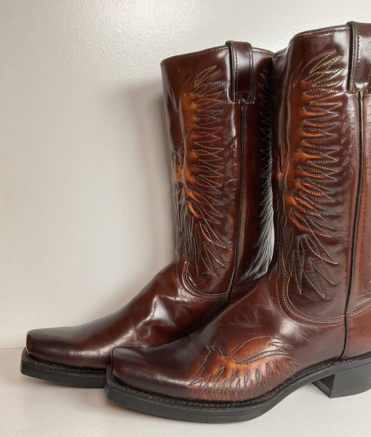 Vintage Wrangler Patent Leather Thunderbird Cowboy Boots 10 B Rainbow Peacock