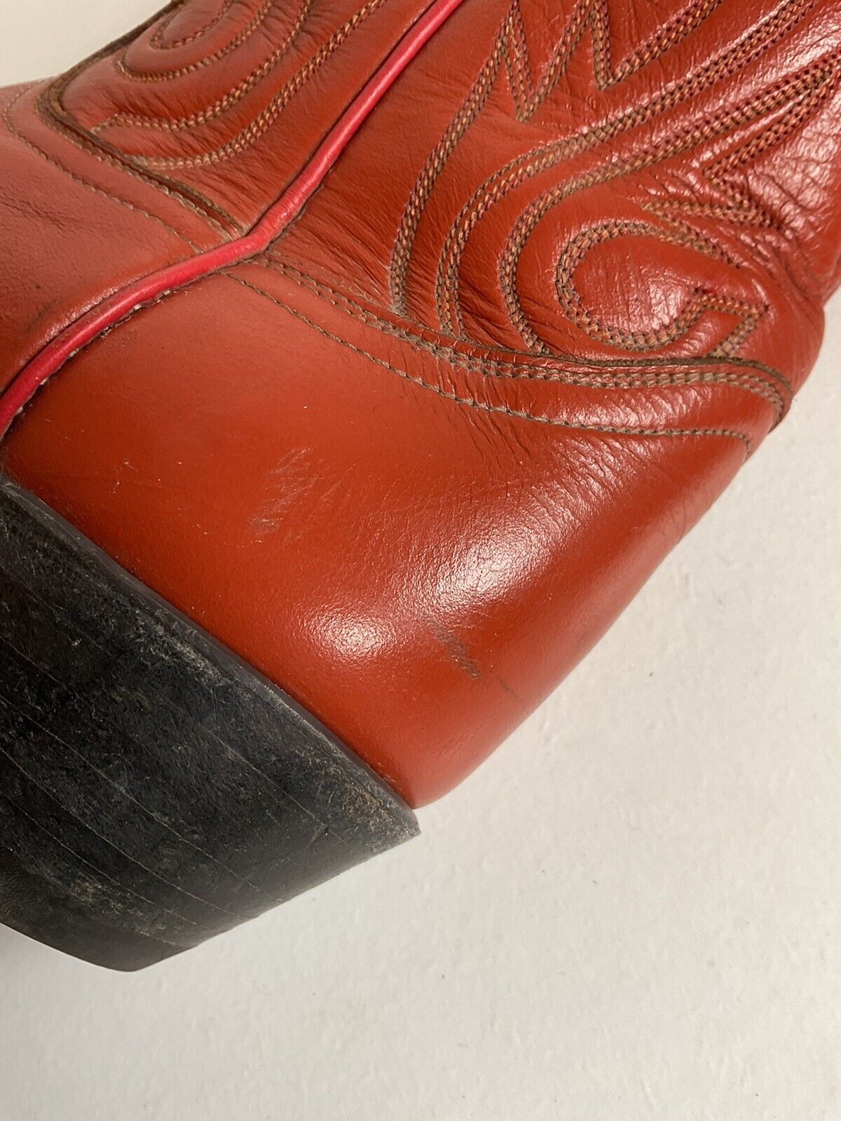 Vintage Tony Lama Burnt Orange Cowgirl Boots 6.5 C Tooled Inlay