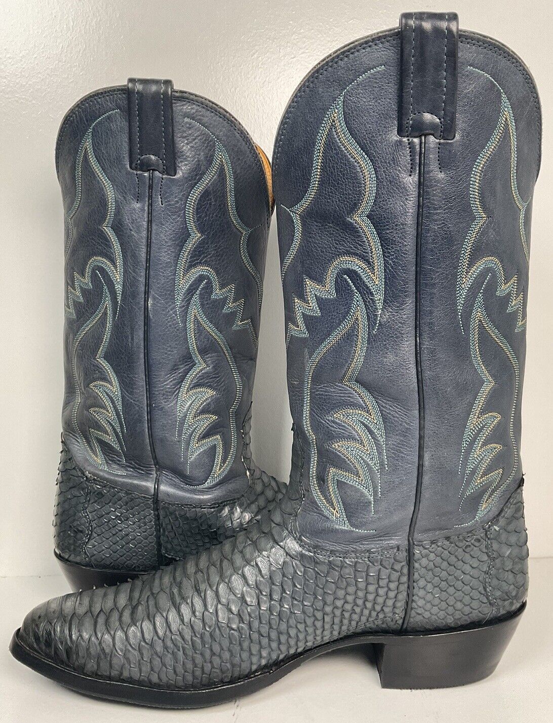 Vintage Nocona Dark Blue Python Snakeskin Cowboy Boots 12 D USA Made