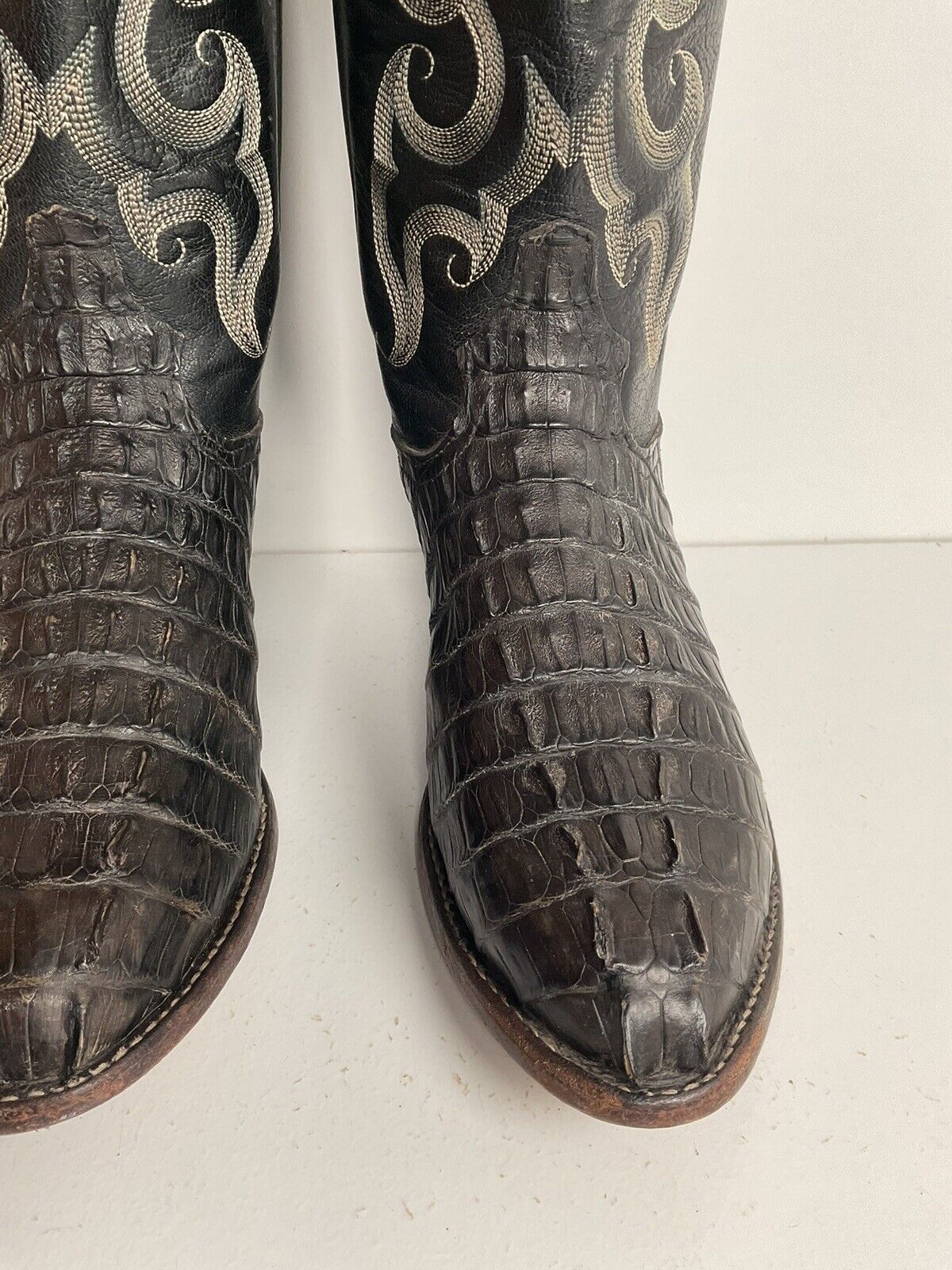 Tony Lama Exotic Caiman Crocodile Belly Cowboy Boots 7D White Label