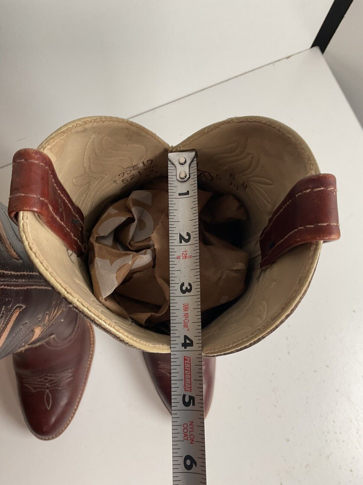 Vintage Dingo Acme 14” Brown Floral Cowgirl Boots 6 M Tooled Tulip Overlay