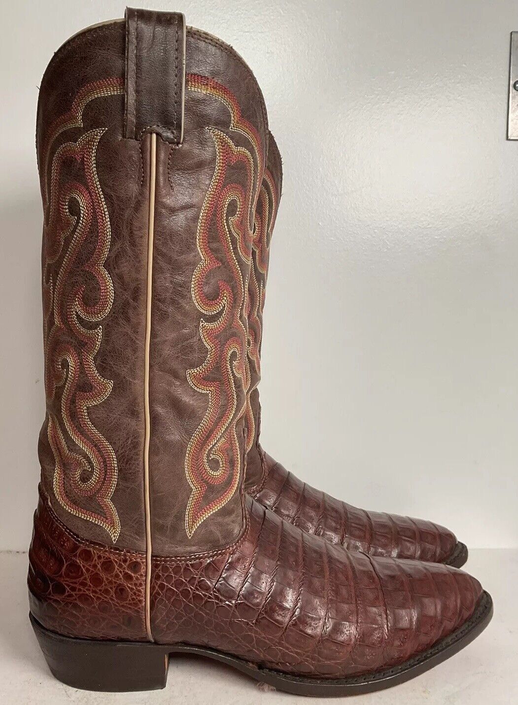 Nocona Exotic Caiman Crocodile Cowboy Boots 9 D Belly Cut USA