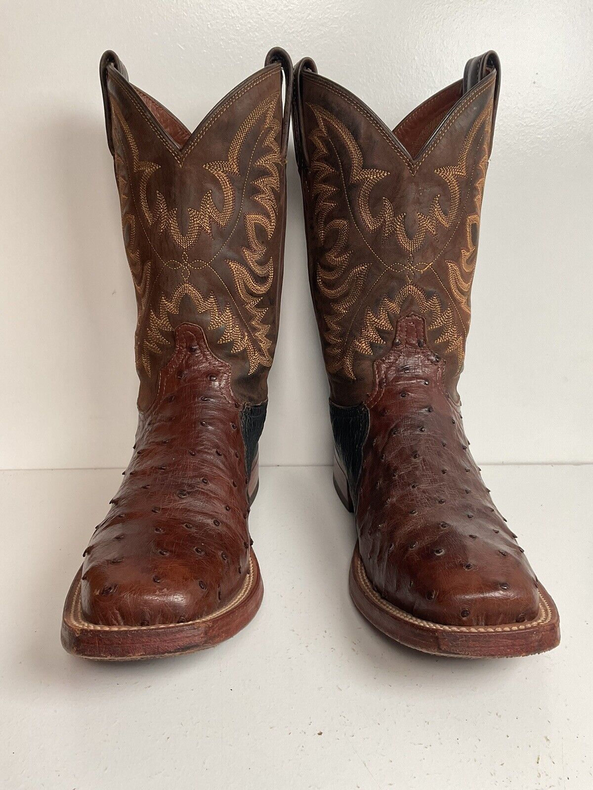 Vintage Tony Lama Exotic Ostrich, Shark Cowboy Boots 8 EE Square Toe Custom