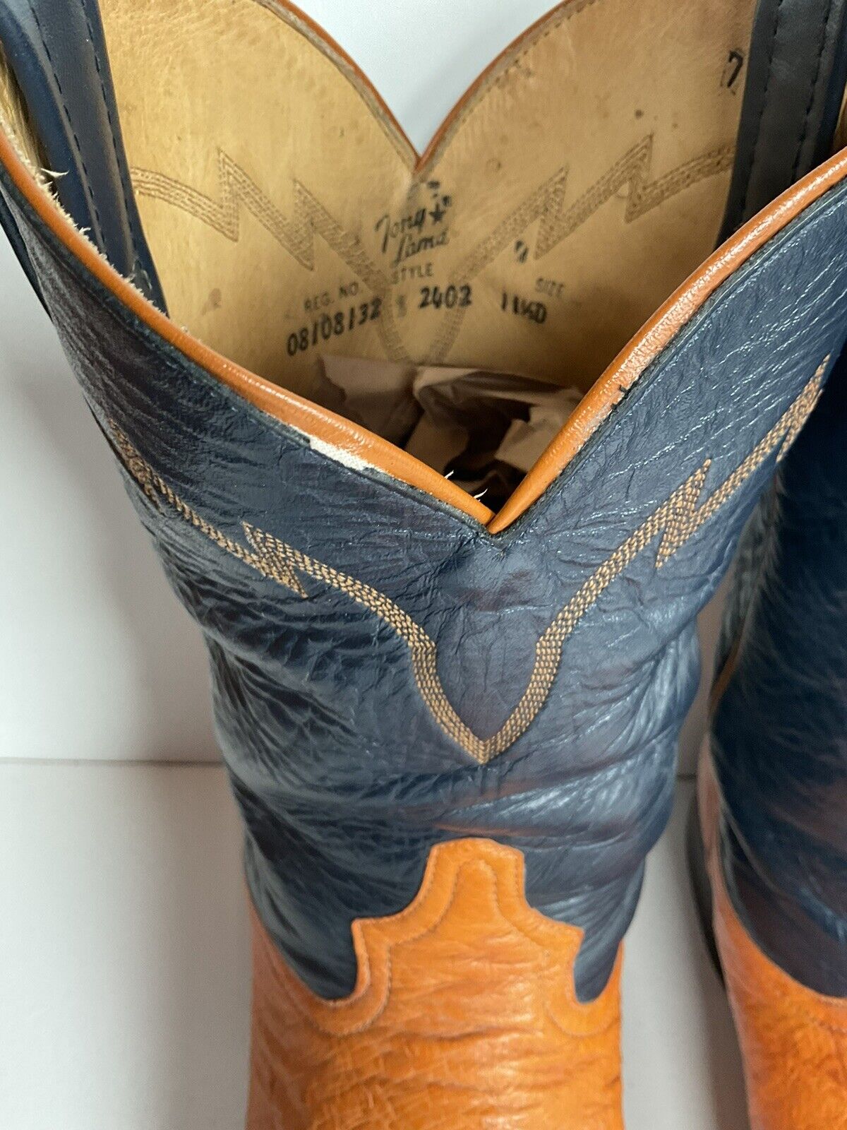 Vintage Tony Lama Exotic Smooth Ostrich Roper Boots 11.5 D Mango Yellow