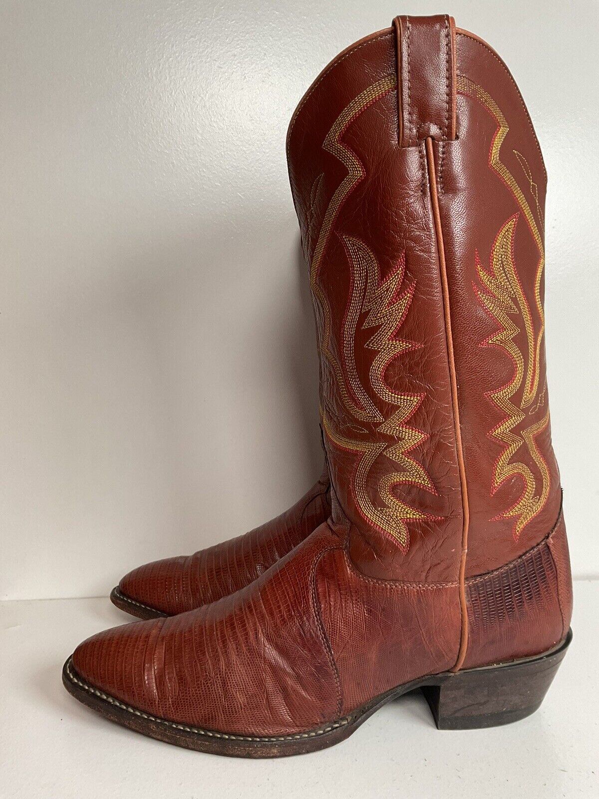 Justin Teju Lizard Leather Cowboy Boots 10.5 EE Cognac USA Made