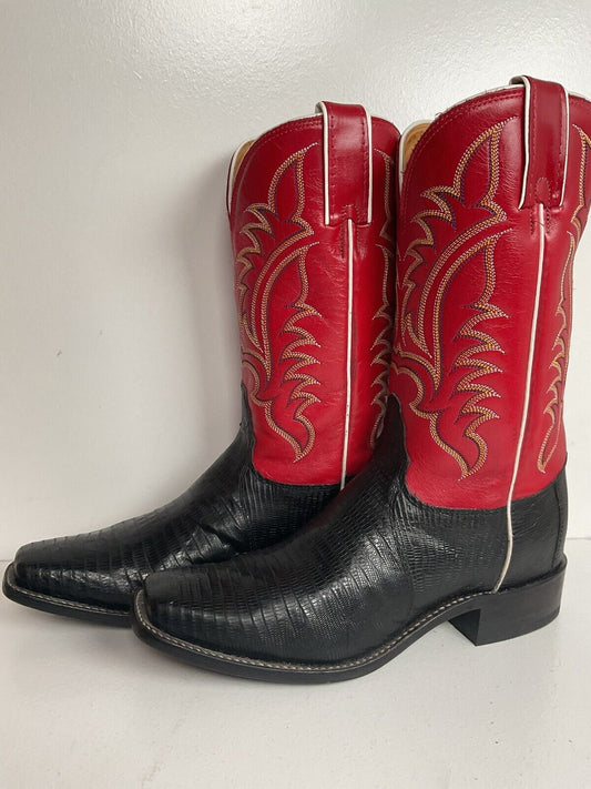 Tony Lama Women’s Lizard Vamp Cowgirl Boots 7.5 B USA Made Red Upper