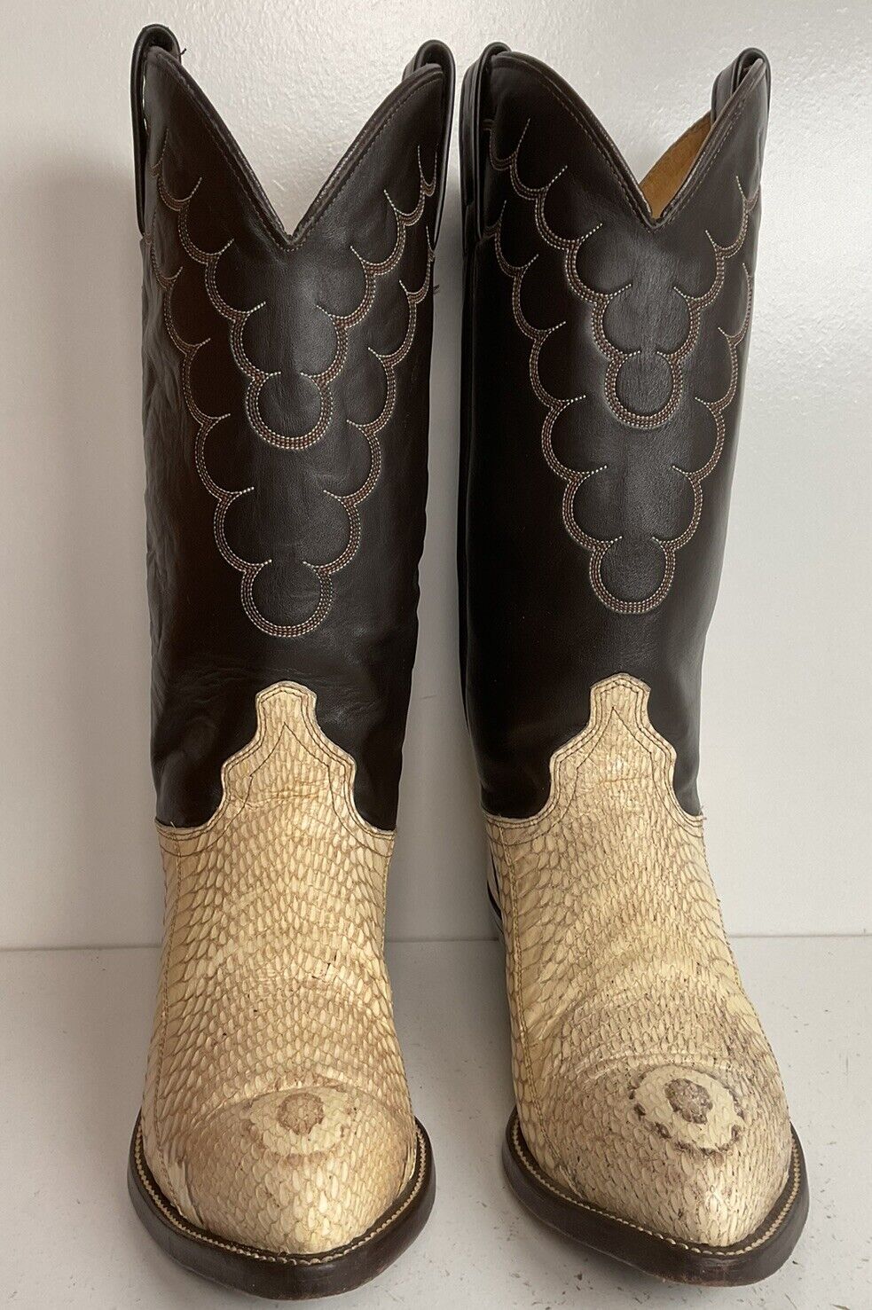 Vintage J Chisholm King Cobra Cowboy Boots 8 D Exotic Snakeskin Head Cut