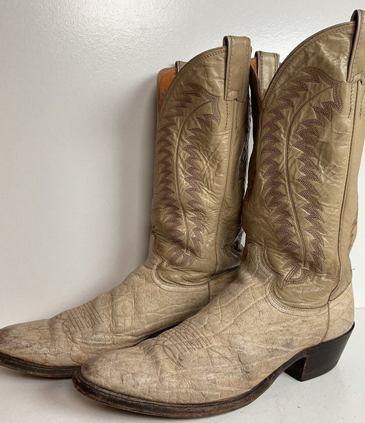 Vintage Justin Exotic Elephant Cowboy Boots 12 AA Distressed