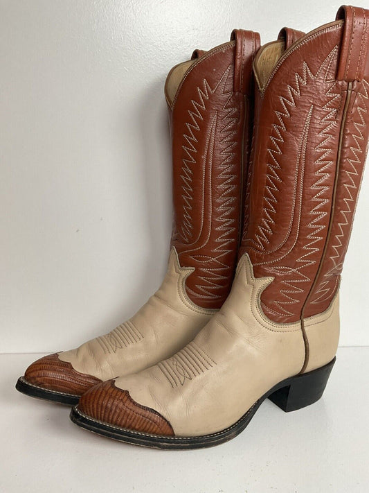 Vintage Tony Lama Wingtip Cowgirl Boots 6.5 B Creme Urban Cowboy