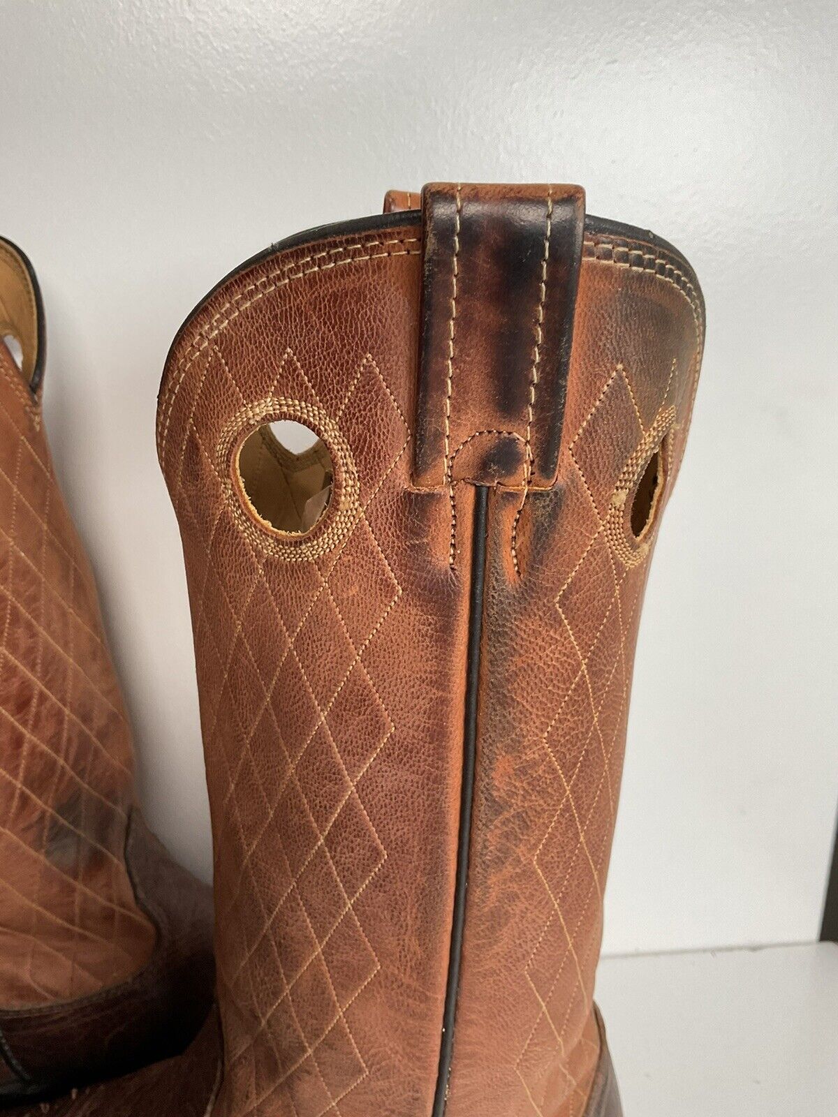 Larry Mahan 14” Square Toe Buckaroo Cowboy Boots 9.5 D Quilted Upper Punchy