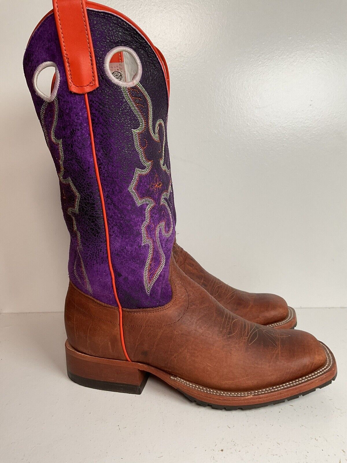 Olathe Custom Purple Buckaroo Cowboy Boots 8 D Punchy Distressed Crystal Suede