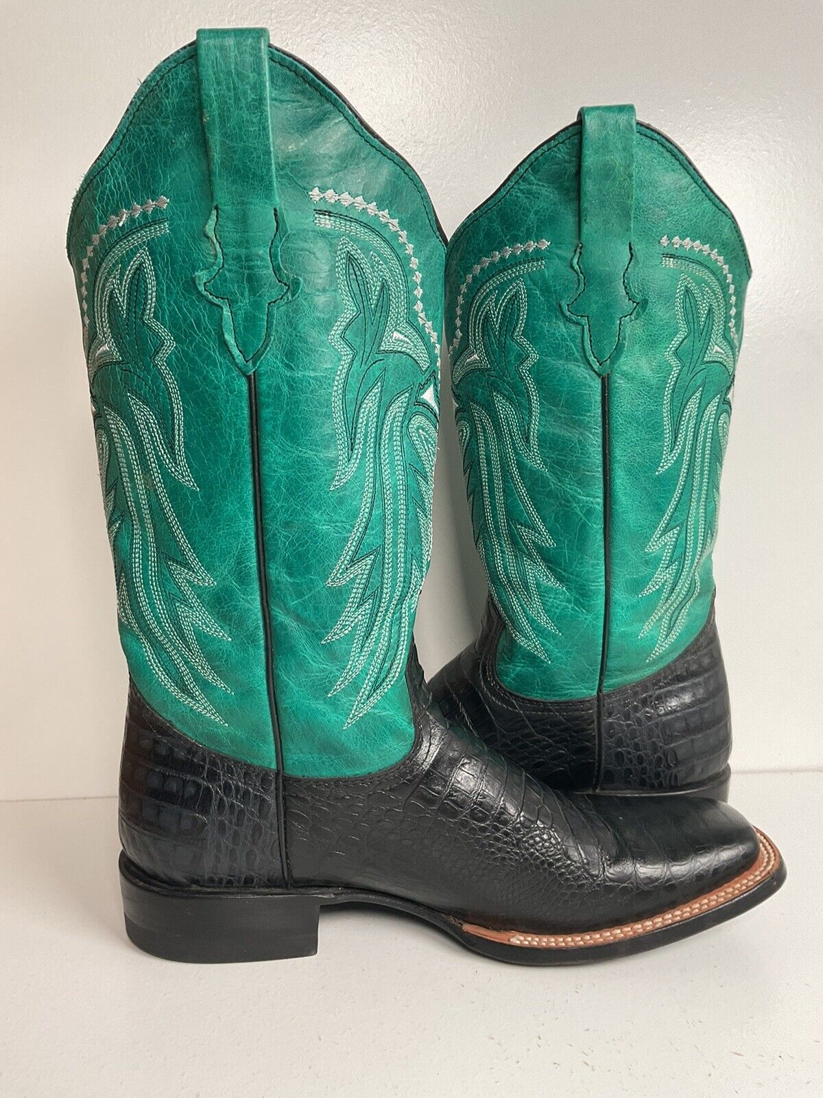 Roper Brand Exotic Caiman Crocodile Print Cowboy Boots 10.5 Turquoise