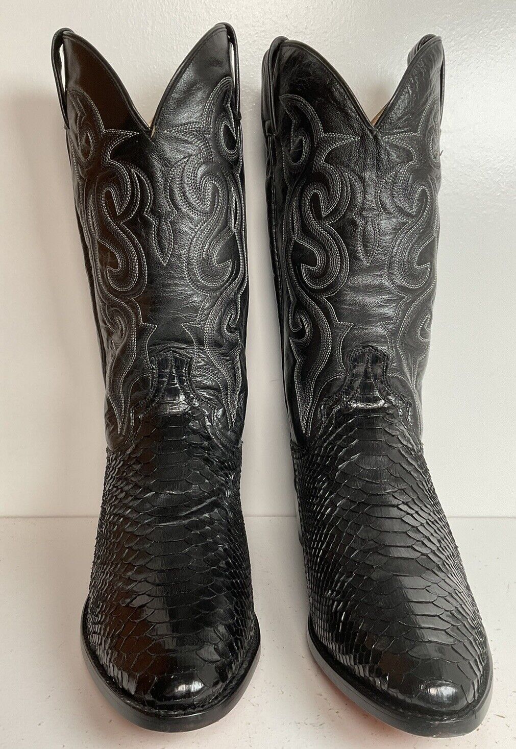 Dan Post Back Cut Python Cowboy Boots 11 D New Old Stock Classic Black