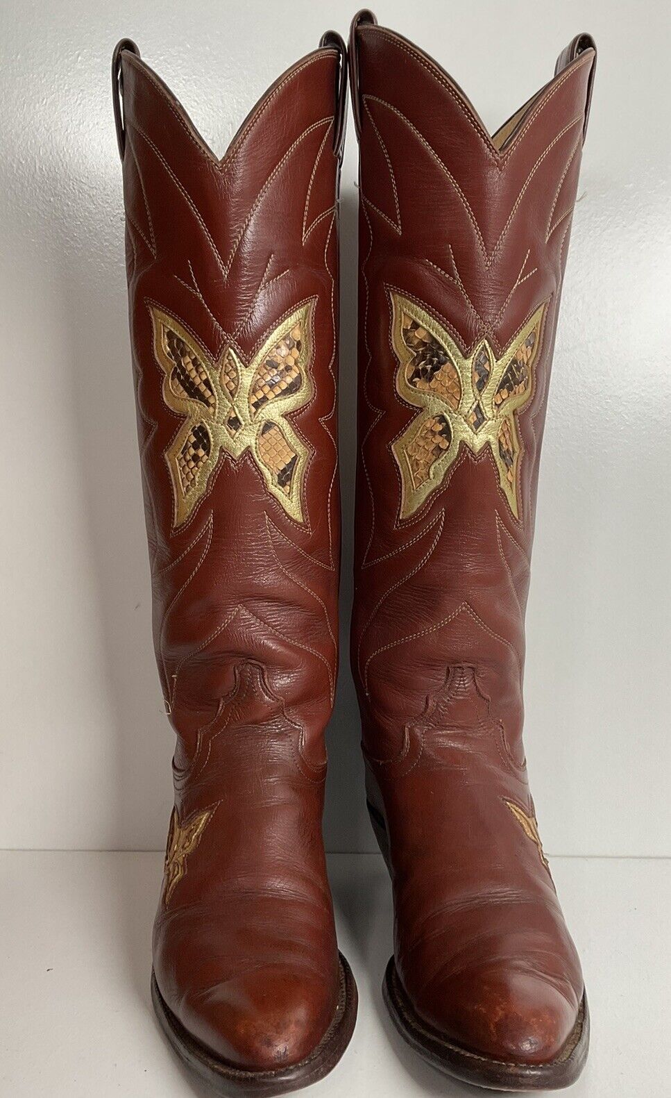 Vintage Justin Butterfly Snakeskin Inlay Cowgirl Boots 6 C Tall USA