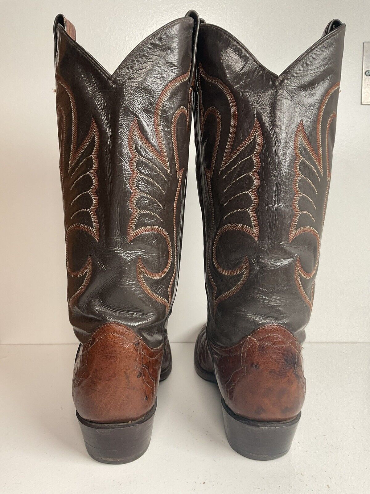 Vintage Larry Mahan Exotic Ostrich Wingtip Cowboy Boots 10.5 D Smooth Pin Quill