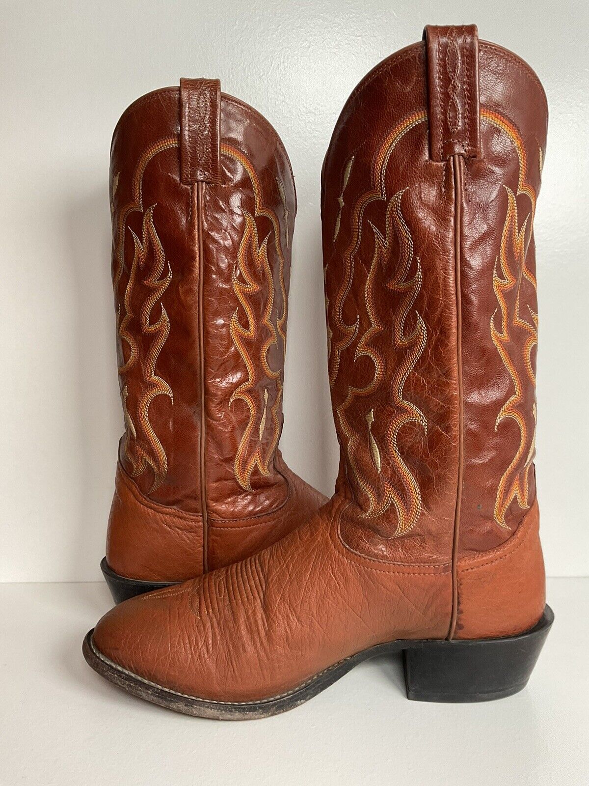 Vintage Tony Lama Exotic Smooth Ostrich Cowboy Boots 8.5 EE Old White Label