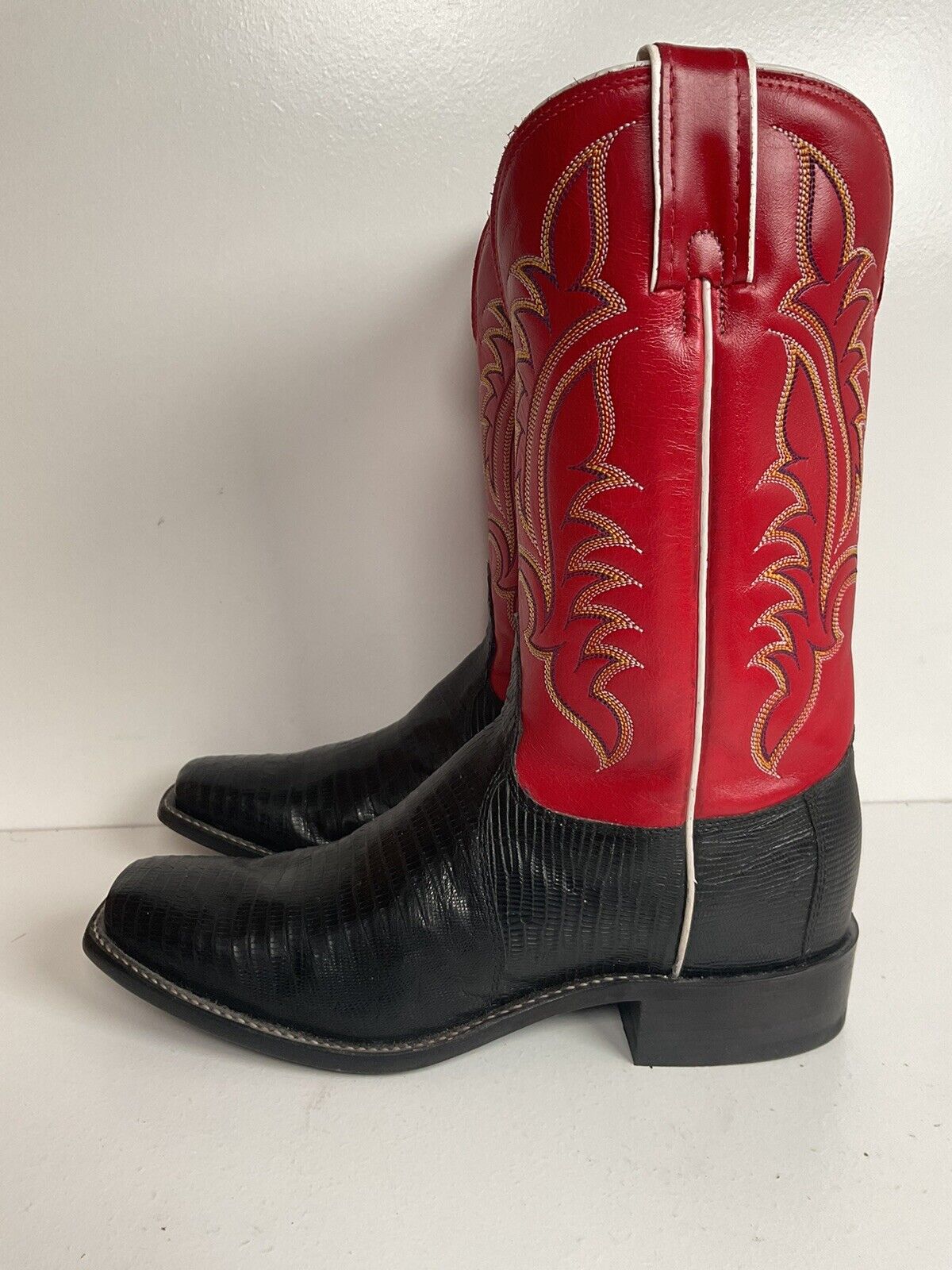 Tony Lama Women’s Lizard Vamp Cowgirl Boots 7.5 B USA Made Red Upper