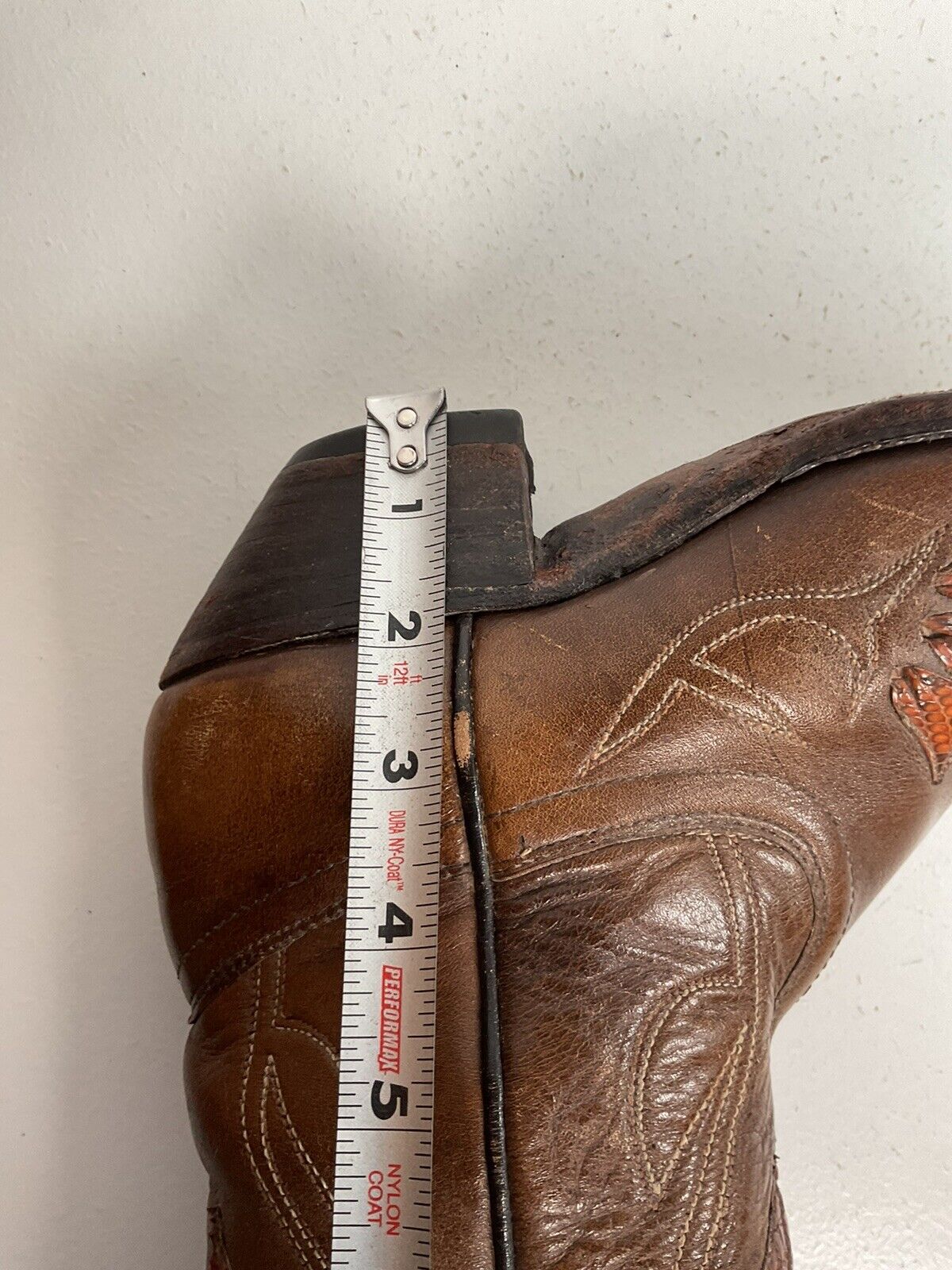 Vintage Dan Post 17”  Tulip Cowgirl Boots 7.5 C Tooled Snakeskin Overlay