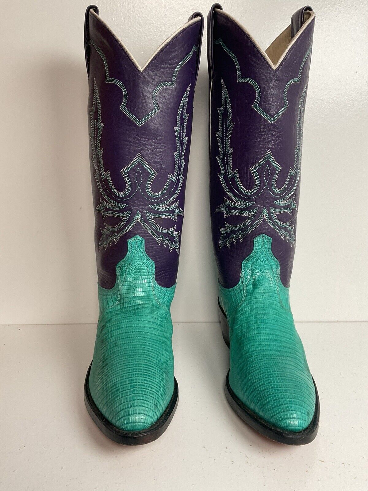 Dan Post Turquoise Cowgirl Boots 6 M Teju Lizard Vamp