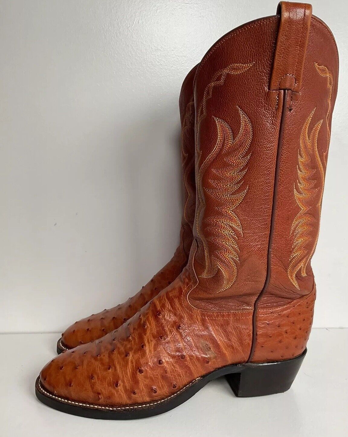 Tony Lama Exotic Full Quill Ostrich Cowboy Boots 8 EE Vibram Sole White Label