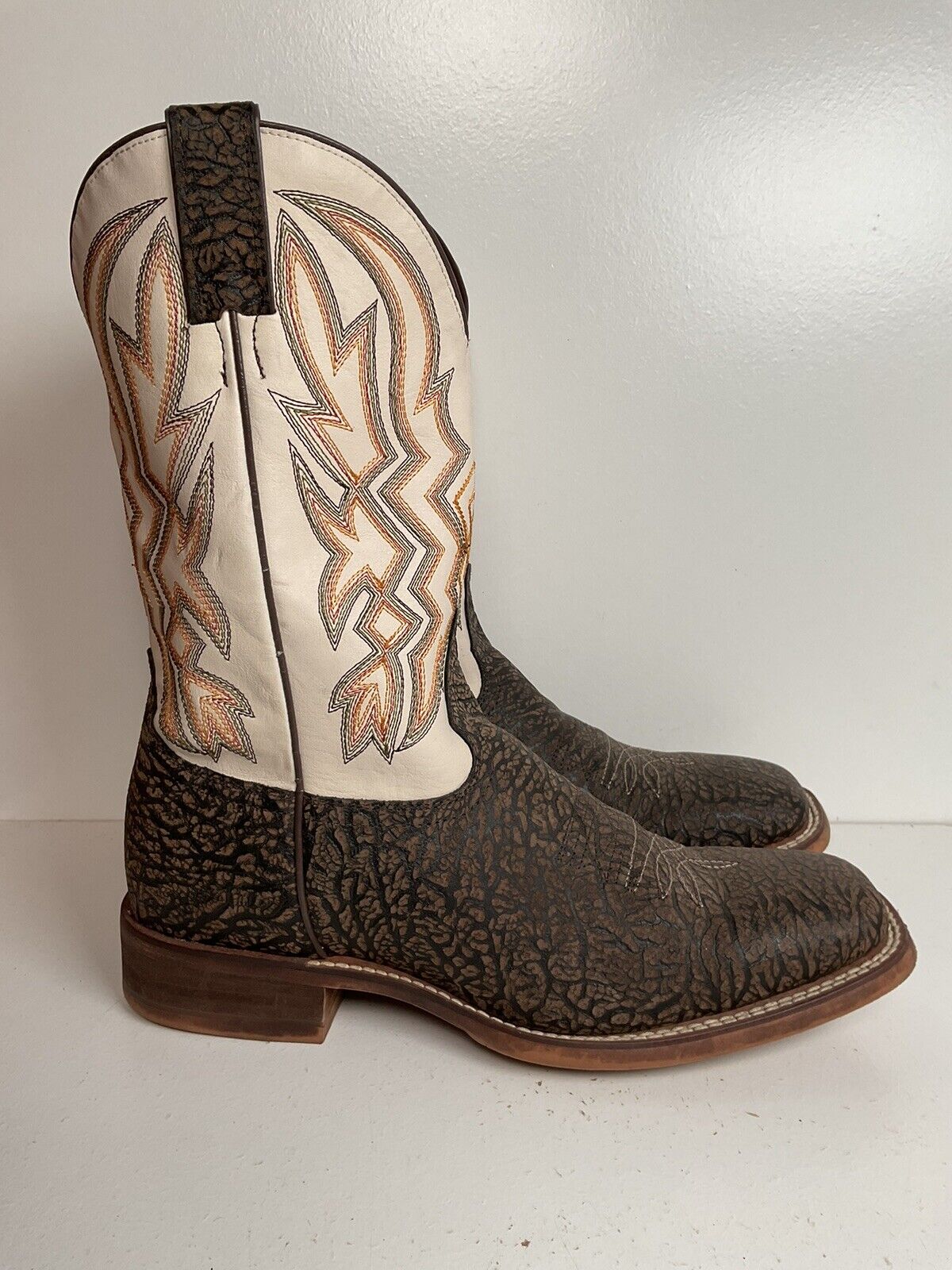 Nocona Shrunken Bull Shoulder Roper Boots 9.5 D Western Crepe Square Toe