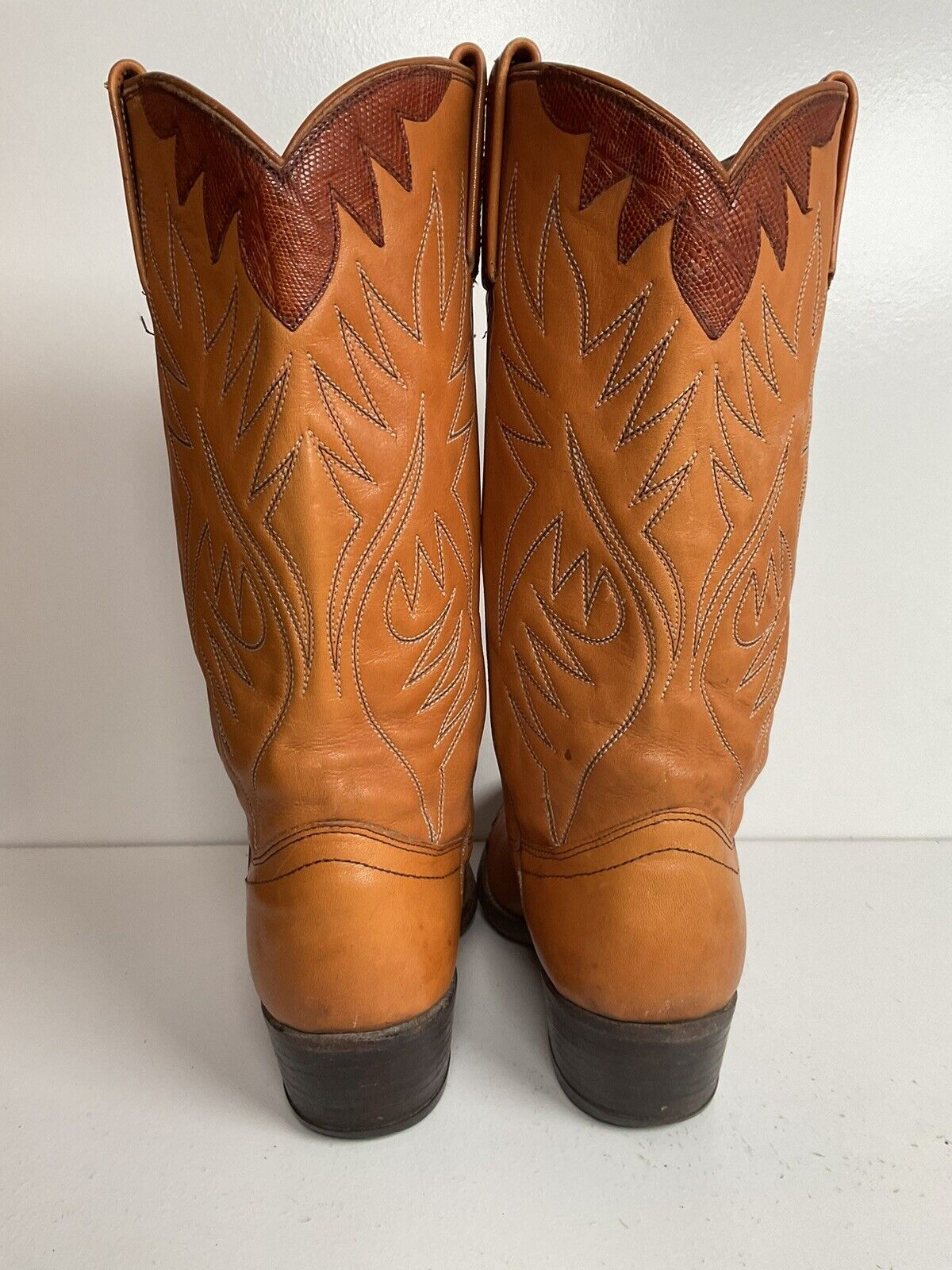 Vintage Dan Post Lizard Wingtip Cowgirl Boots 6.5 C Tooled Overlay